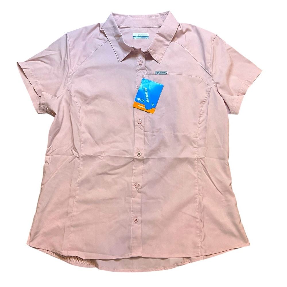 Columbia Kestrel Trail Lite Short Sleeve Women’s Button-Up Shirt XL Light Pink
